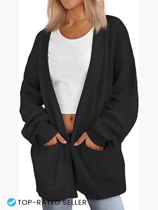 Sweaters - Oversized Soft Knit Cardigan with Pockets Cozy Open Front Sweater